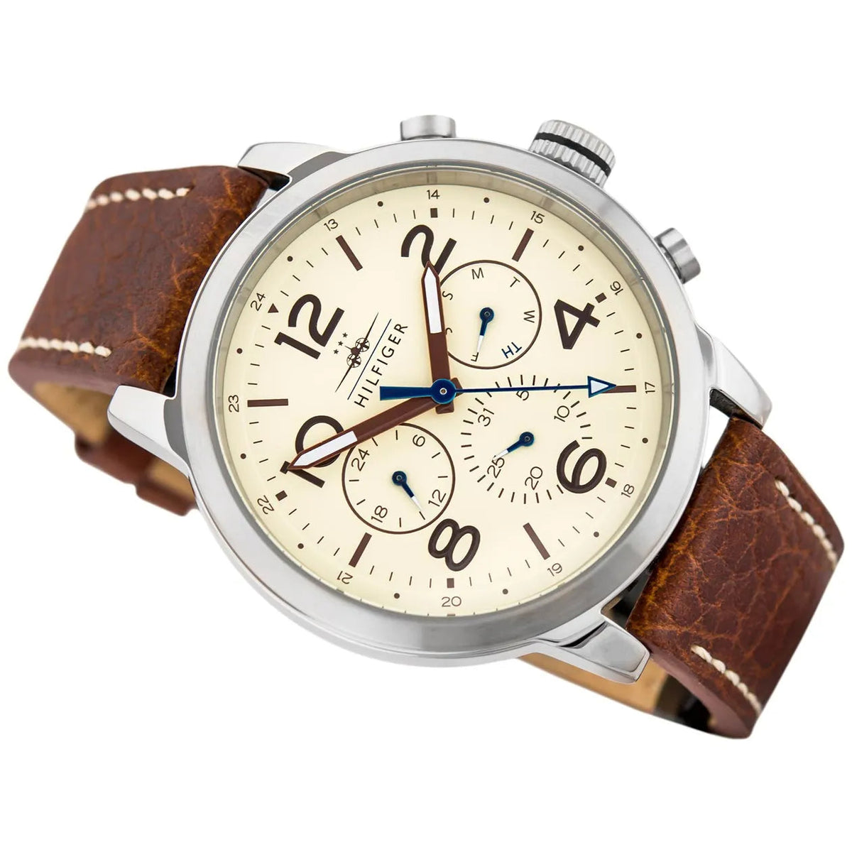  Shop Authentic Tommy Hilfiger Jake Multifunction White Dial Brown Leather Strap Watch for Men - 1791230 - Luxxuri