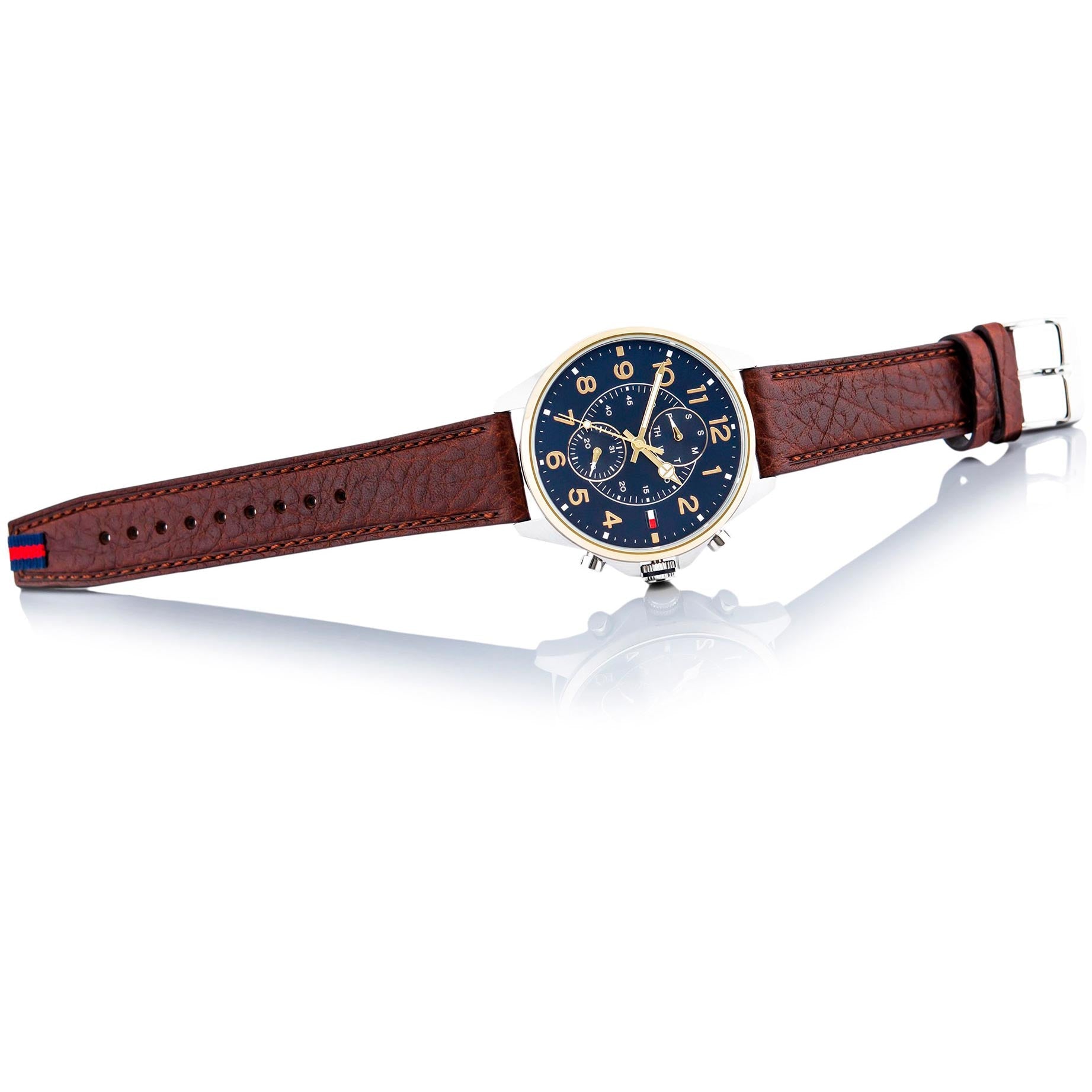  Shop Authentic Tommy Hilfiger Dean Multifunctional Blue Dial Brown Leather Strap Watch for Men - 1791275 - Luxxuri