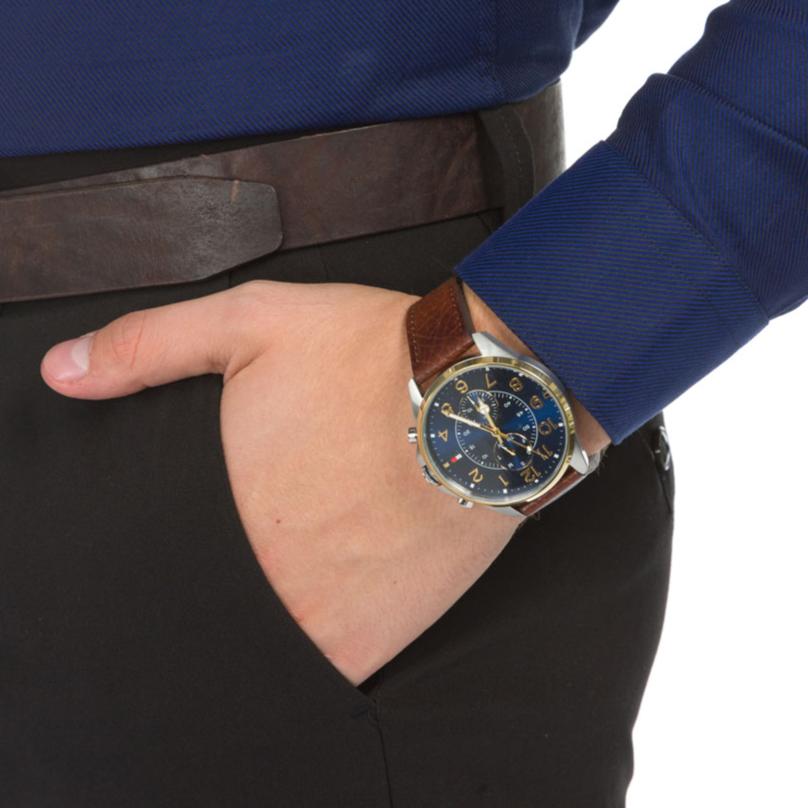  Shop Authentic Tommy Hilfiger Dean Multifunctional Blue Dial Brown Leather Strap Watch for Men - 1791275 - Luxxuri