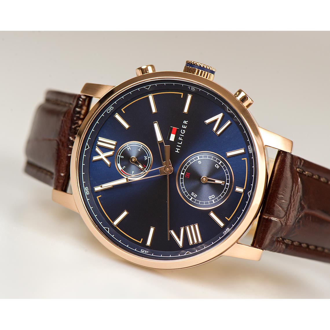  Shop Authentic Tommy Hilfiger Aiden Quartz Blue Dial Brown Leather Strap Watch for Men - 1791308 - Luxxuri