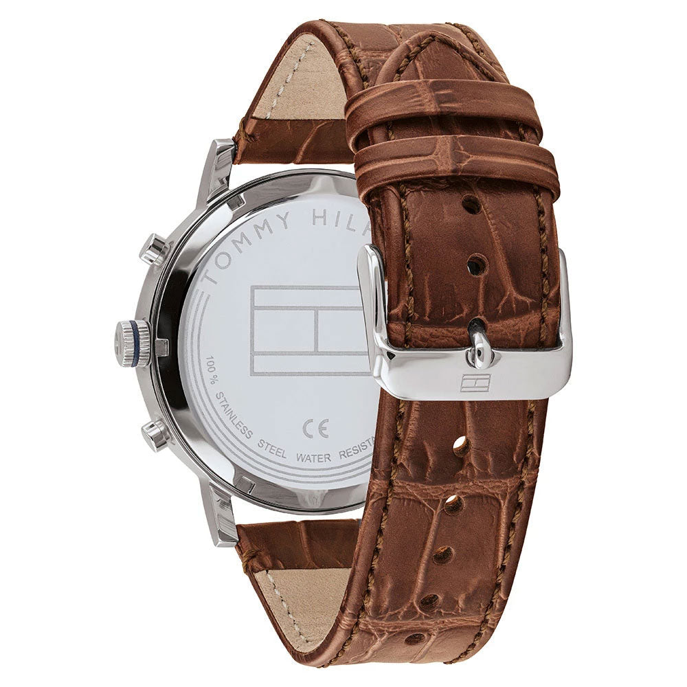  Shop Authentic Tommy Hilfiger Evan Chronograph Blue Dial Brown Leather Strap Watch for Men - 1710393 - Luxxuri