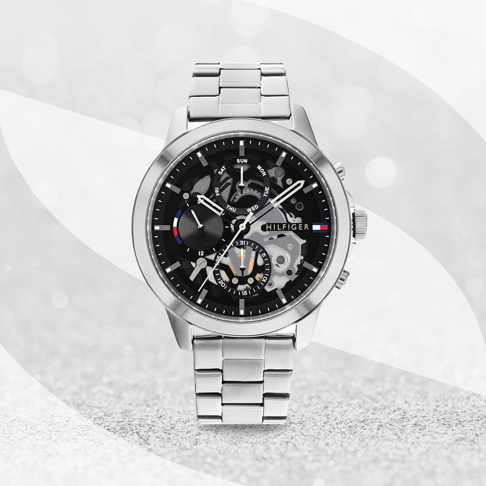  Shop Authentic Tommy Hilfiger Henry Chronograph Black Dial Silver Steel Strap Watch For Men - 1710477 - Luxxuri
