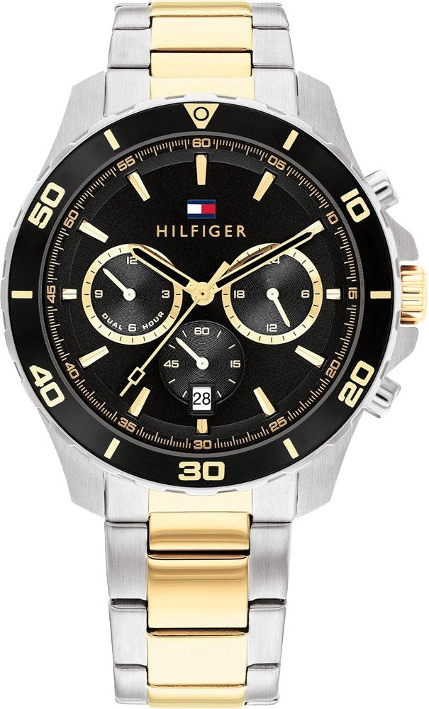  Shop Authentic Tommy Hilfiger Jordon Chronograph Black Dial Two Tone Steel Strap Watch For Men - 1792095 - Luxxuri