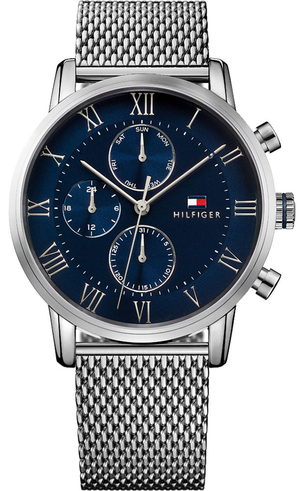  Shop Authentic Tommy Hilfiger Kane Quartz Blue Dial Silver Mesh Bracelet Watch for Men - 1791398 - Luxxuri