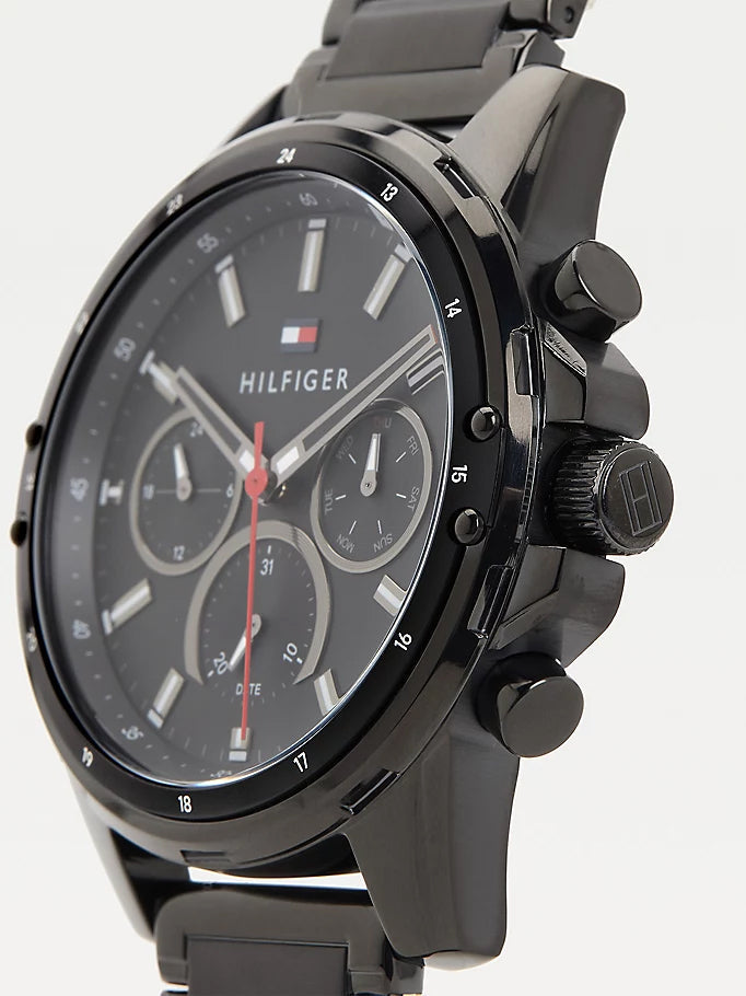  Shop Authentic Tommy Hilfiger Mason Chronograph Black Dial Black Steel Strap Watch For Men - 1791935 - Luxxuri