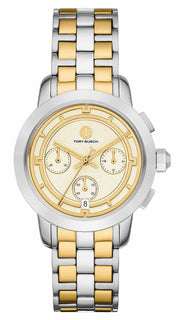 Tory Burch The Tory Chronograph White Dial Two Tone Steel Strap Watch for Women - TBW1052
