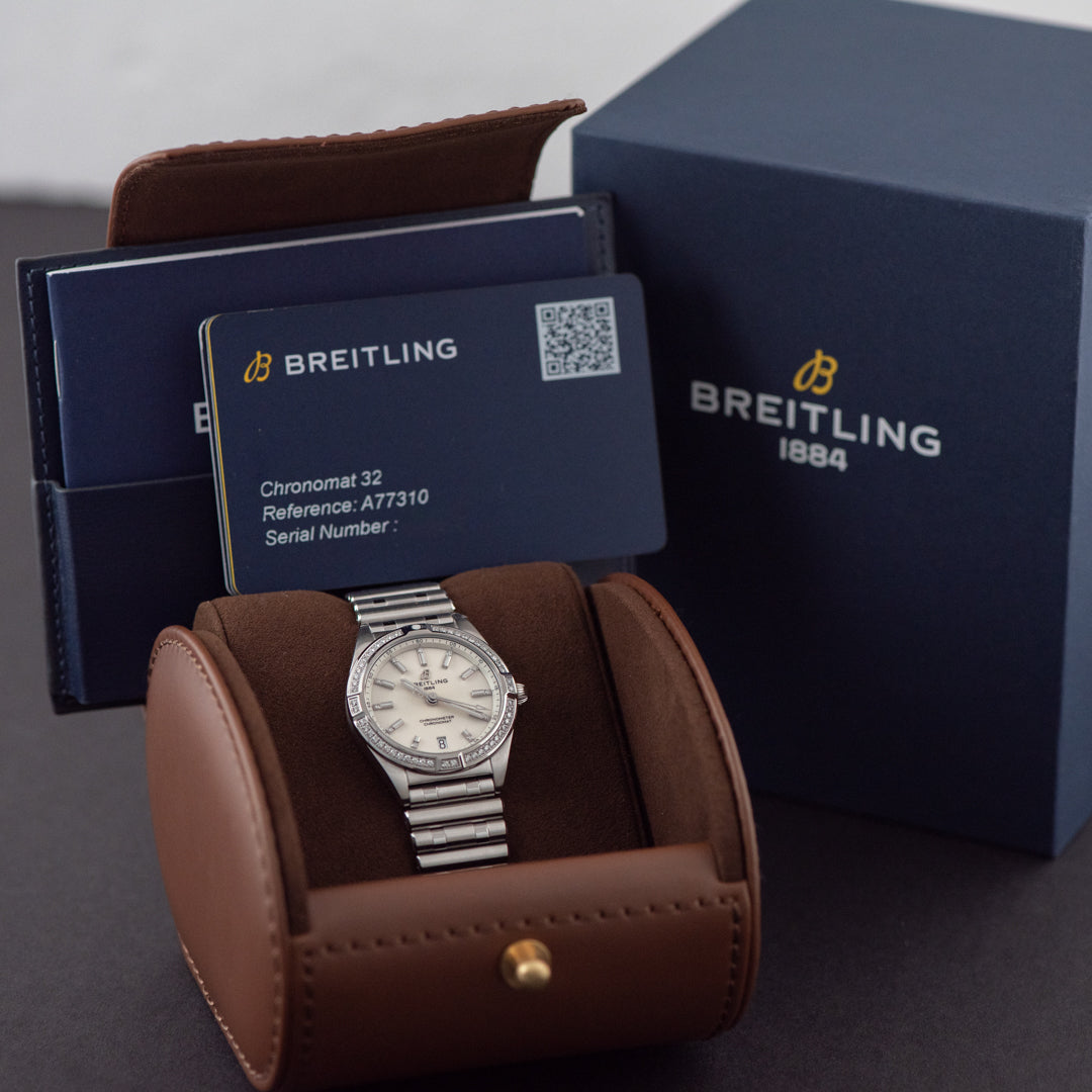  Shop Authentic Breitling Chronomat 32 Diamonds White Dial Silver Steel Strap Watch for Women - A77310591A1A1 - Luxxuri