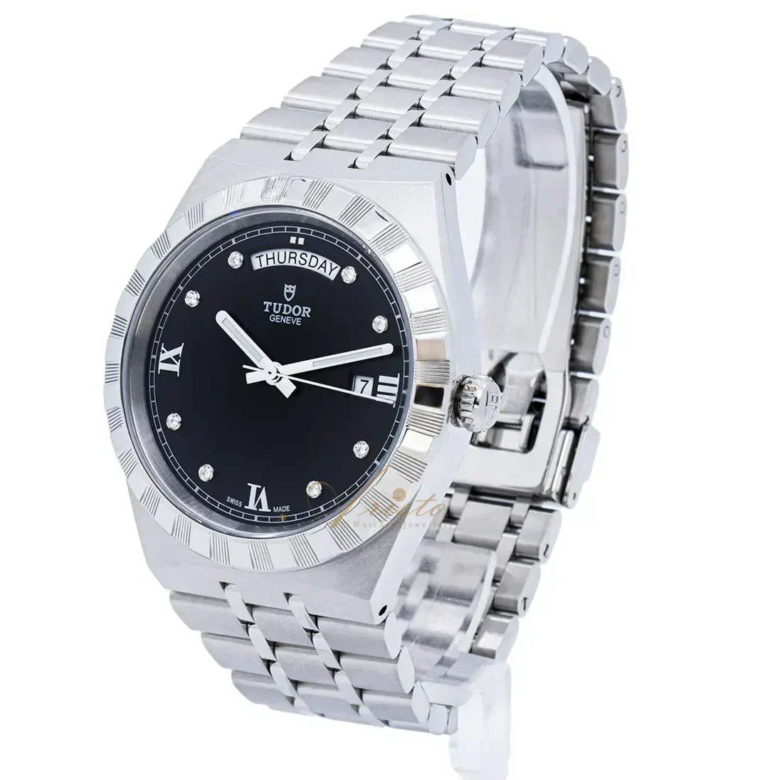  Shop Authentic Tudor Royal Automatic Diamonds Black Dial Silver Steel Strap Watch for Men - M28600-0004 - Luxxuri