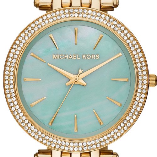  Shop Authentic Michael Kors Darci Analog Mother of Pearl Green Dial Gold Steel Strap Watch For Women - MK3498 - Luxxuri