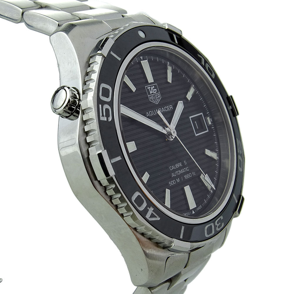  Shop Authentic Tag Heuer Aquaracer Caliber 5 Automatic Black Dial Silver Steel Strap Watch for Men - WAK2110.BA0830 - Luxxuri
