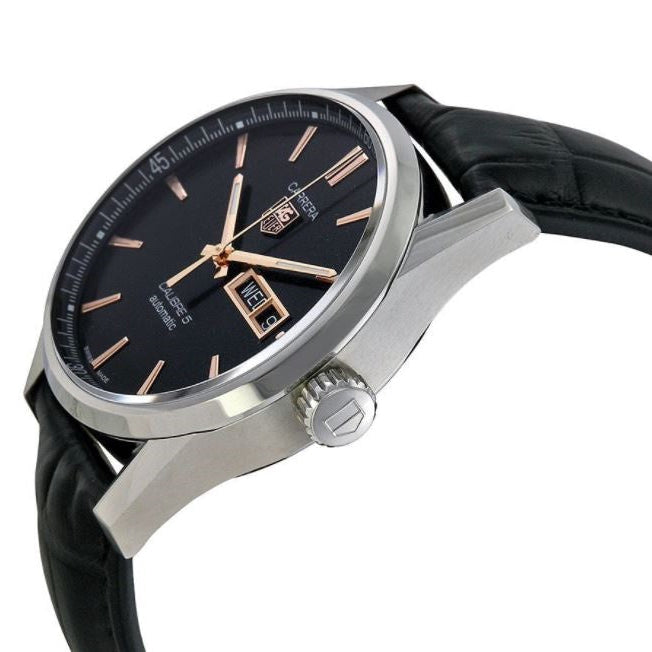  Shop Authentic Tag Heuer Carrera Calibre 5 Automatic Black Dial Black Leather Strap Watch for Men - WAR201C.FC6266 - Luxxuri