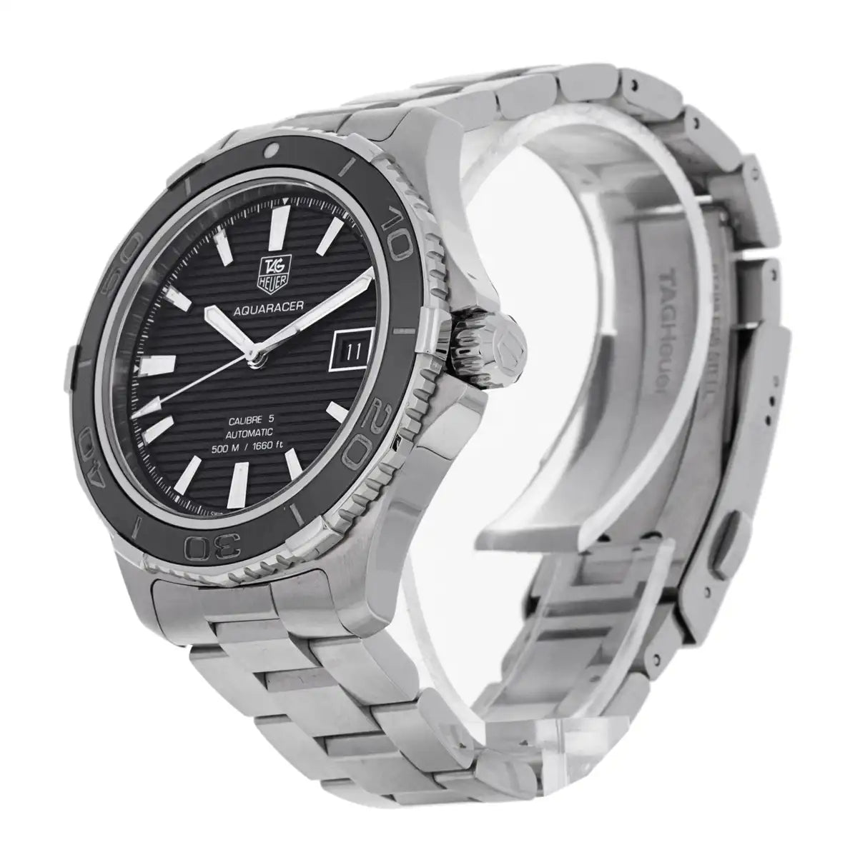  Shop Authentic Tag Heuer Aquaracer Caliber 5 Automatic Black Dial Silver Steel Strap Watch for Men - WAK2110.BA0830 - Luxxuri