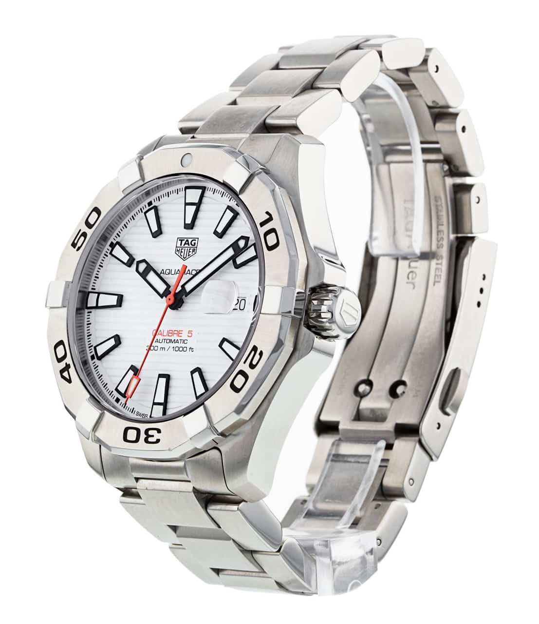  Shop Authentic Tag Heuer Aquaracer Calibre 5 Automatic White Dial Silver Steel Strap Watch for Men - WAY2013.BA0927 - Luxxuri