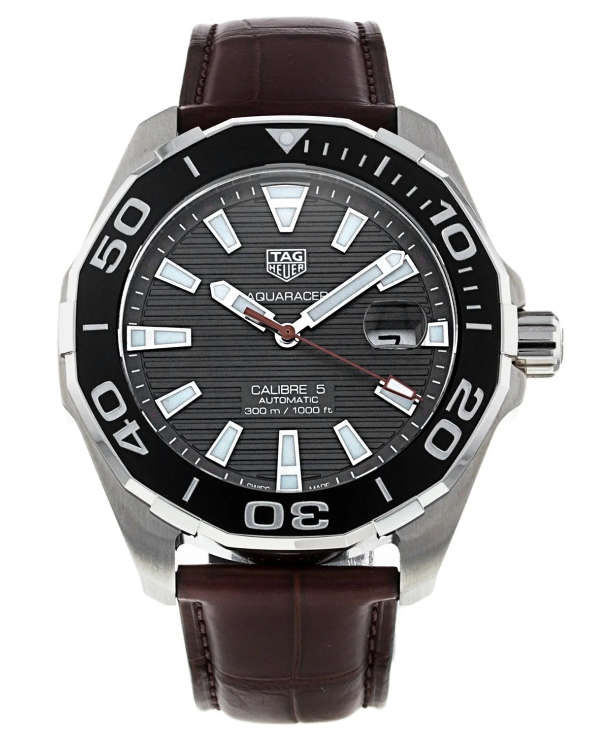  Shop Authentic Tag Heuer Aquaracer Caliber 5 Black Dial Brown Leather Strap Watch for Men - WAY201M.FC6474 - Luxxuri