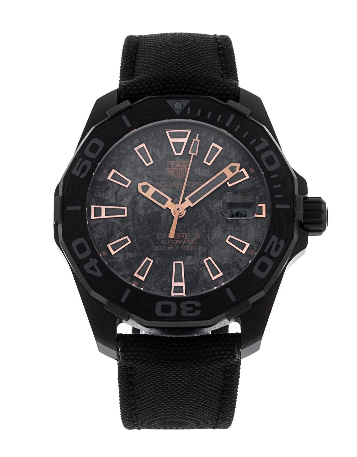 Shop Authentic Tag Heuer Aquaracer Calibre 5 Black NATO Strap Carbon Dial Watch for Men - WBD218A.FC6445 - Luxxuri