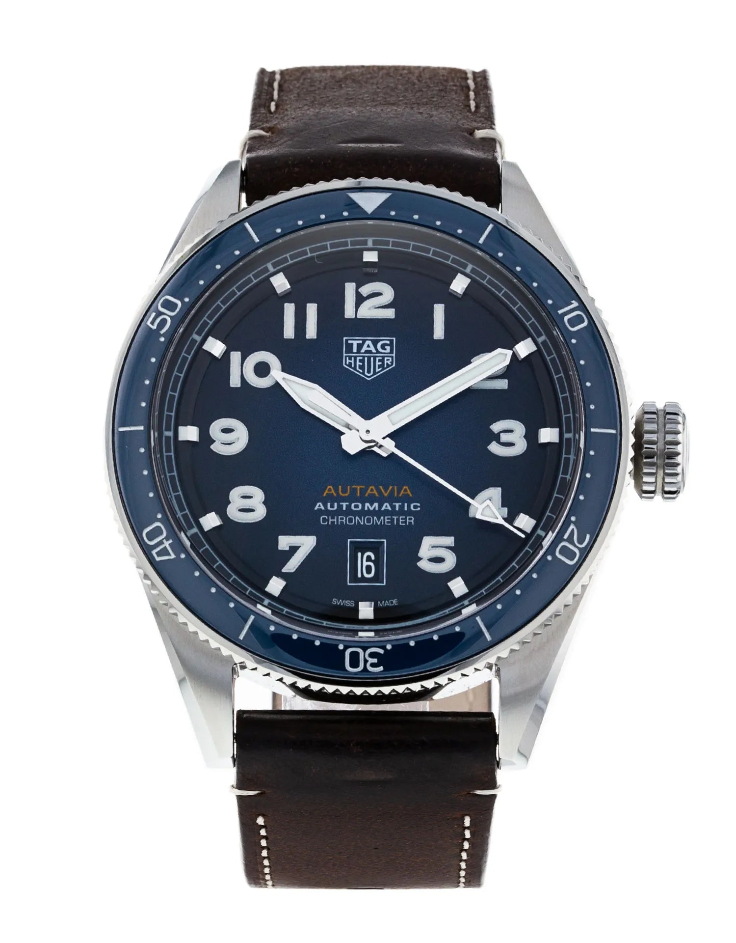 Shop Authentic Tag Heuer Autavia Calibre 5 Automatic Blue Dial Brown Leather Strap Watch for Men - WBE5116.FC8266 - Luxxuri