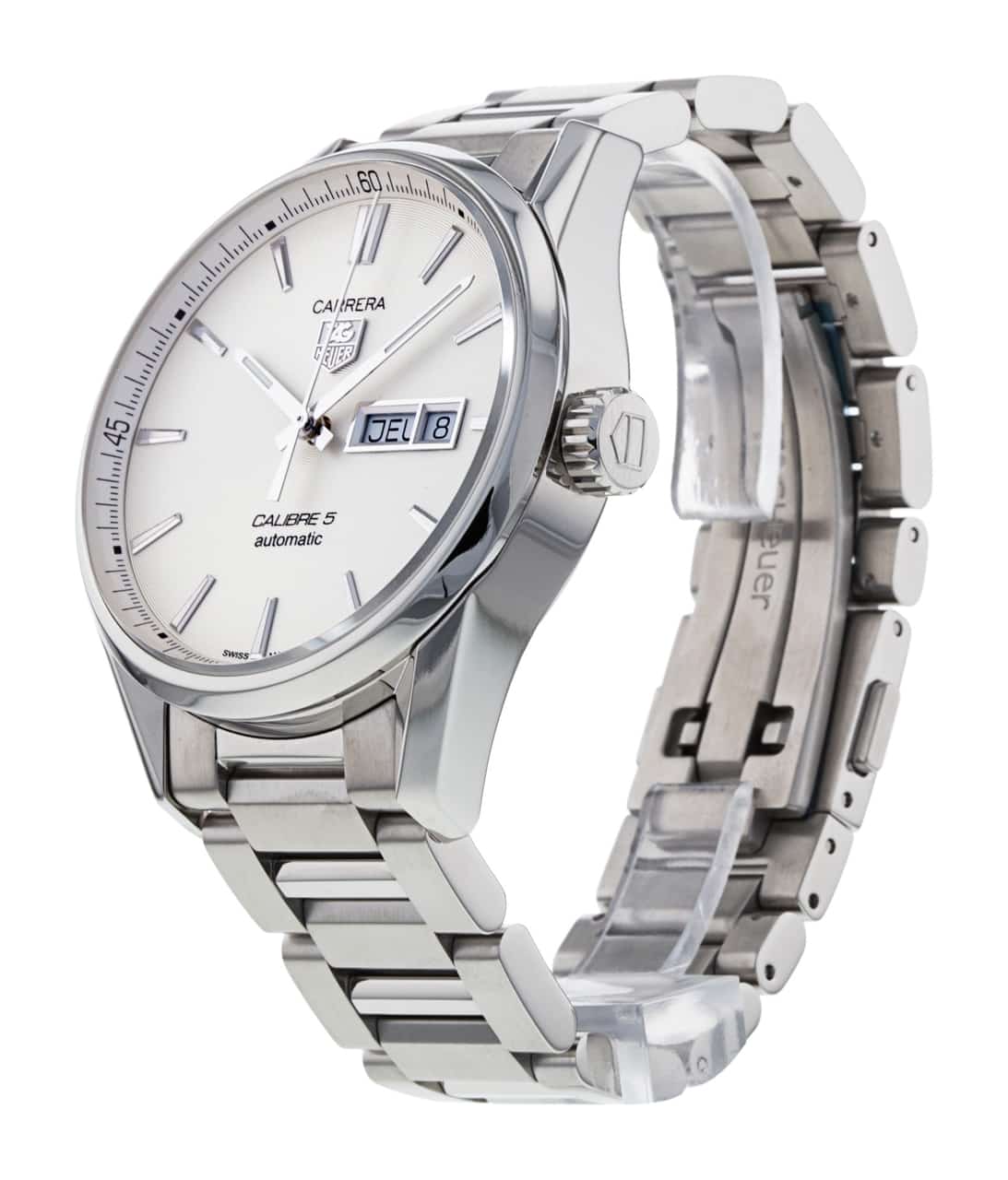  Shop Authentic Tag Heuer Carrera Calibre 5 Automatic White Dial Silver Steel Strap Watch for Men - WAR201B.BA0723 - Luxxuri
