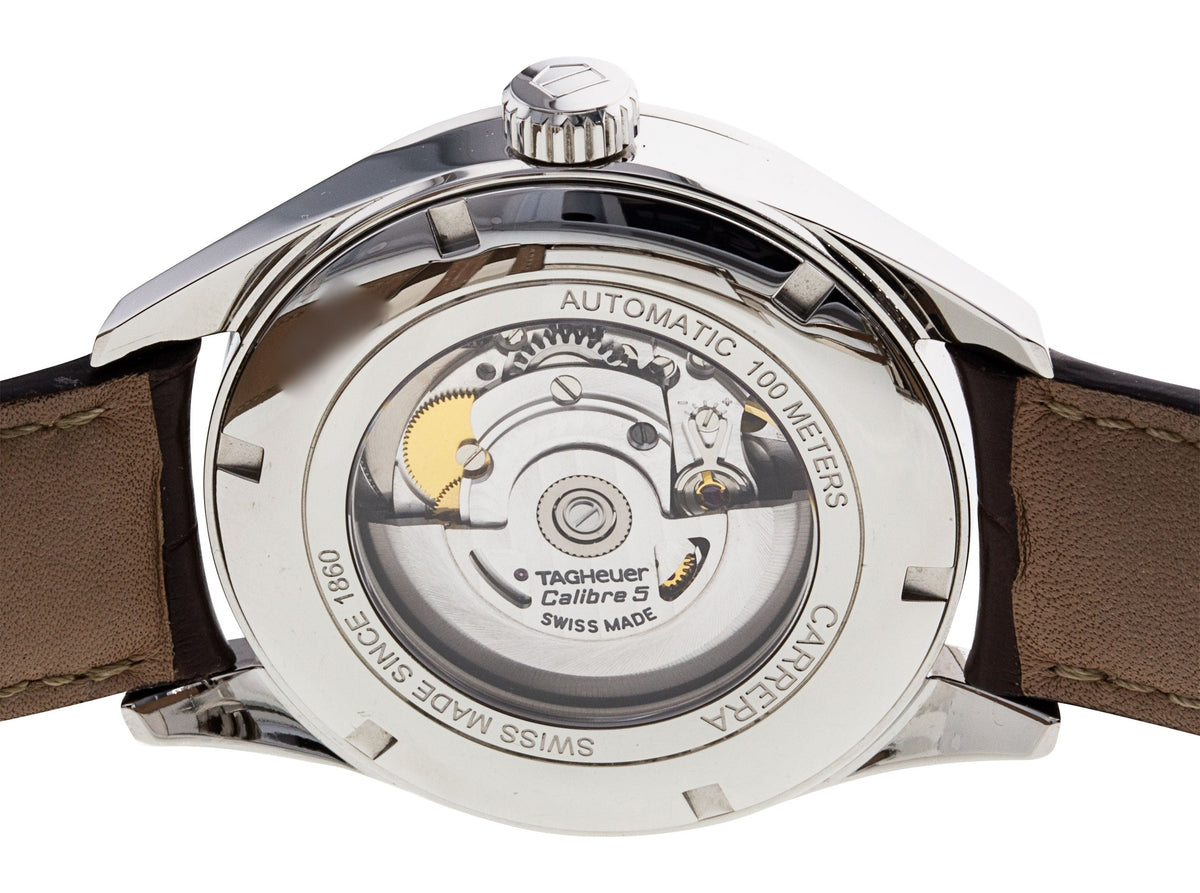  Shop Authentic Tag Heuer Carrera Calibre 5 Automatic White Dial Brown Leather Strap Watch for Men - WAR201B.FC6291 - Luxxuri