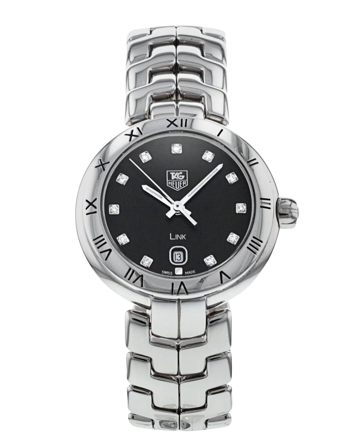  Shop Authentic Tag Heuer Link Quartz Diamonds Black Dial Silver Steel Strap Watch for Women - WAT1410.BA0954 - Luxxuri