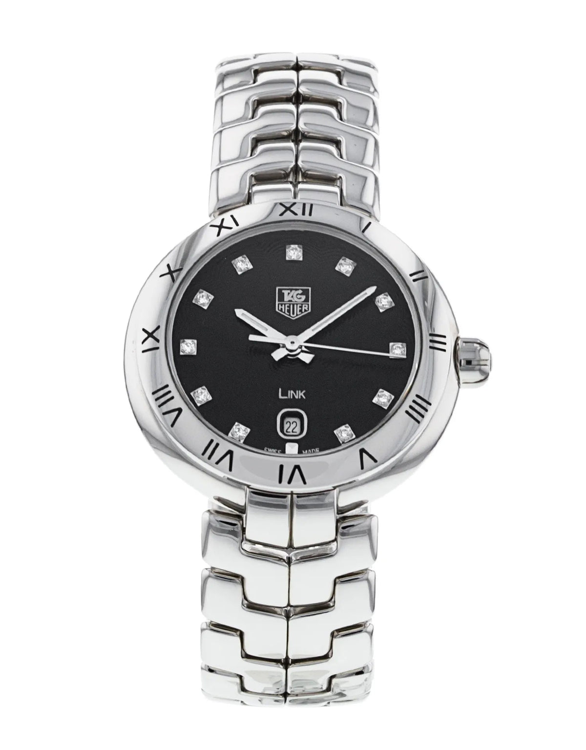  Shop Authentic Tag Heuer Link Quartz Diamonds Black Dial Silver Steel Strap Watch for Women - WAT1410.BA0954 - Luxxuri