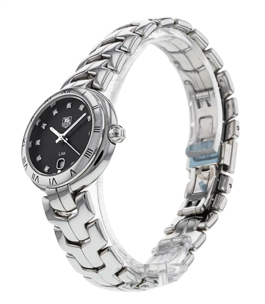 Shop Authentic Tag Heuer Link Quartz Diamonds Black Dial Silver Steel Strap Watch for Women - WAT1410.BA0954 - Luxxuri