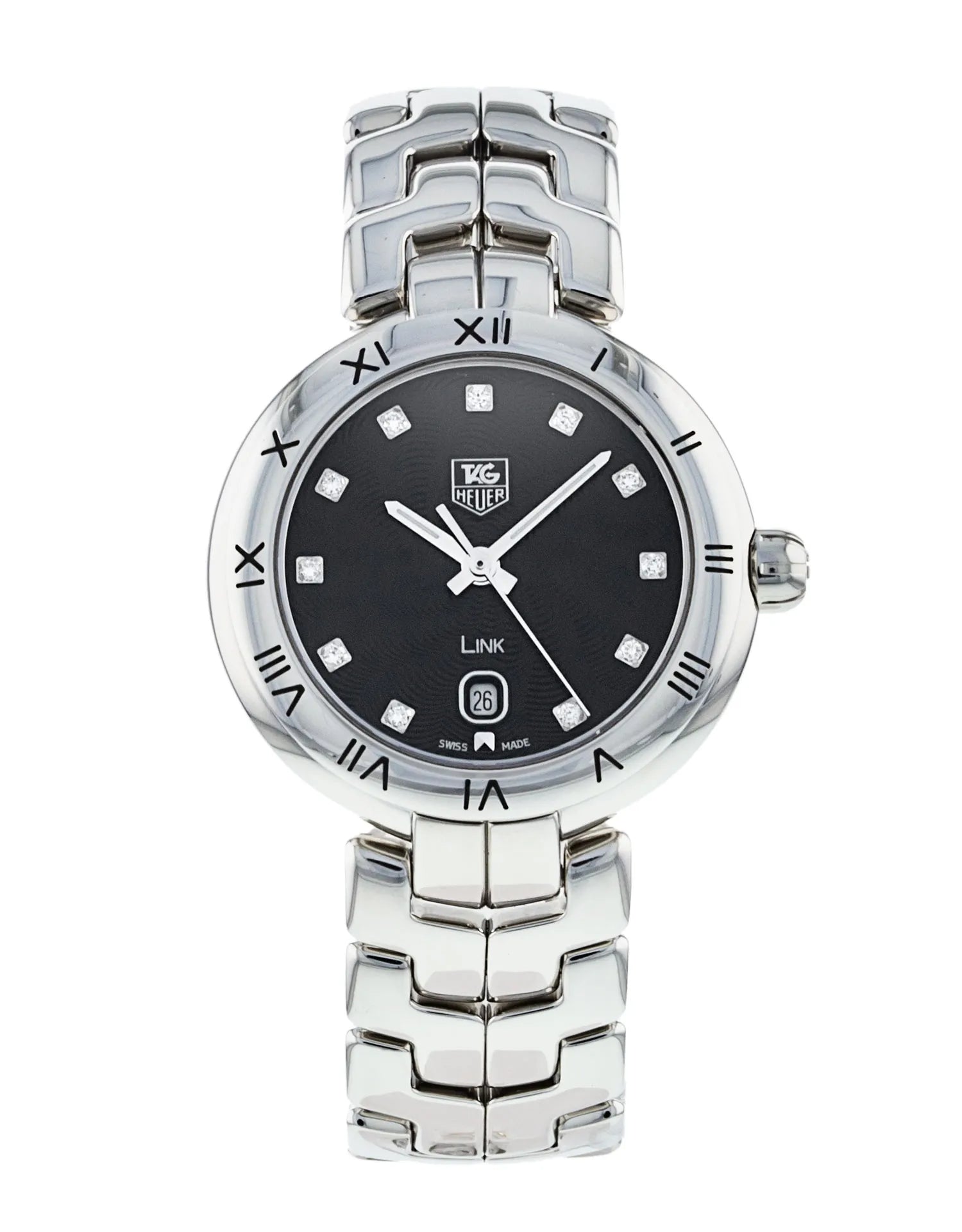  Shop Authentic Tag Heuer Link Quartz Diamonds Black Dial Silver Steel Strap Watch for Women - WAT1410.BA0954 - Luxxuri