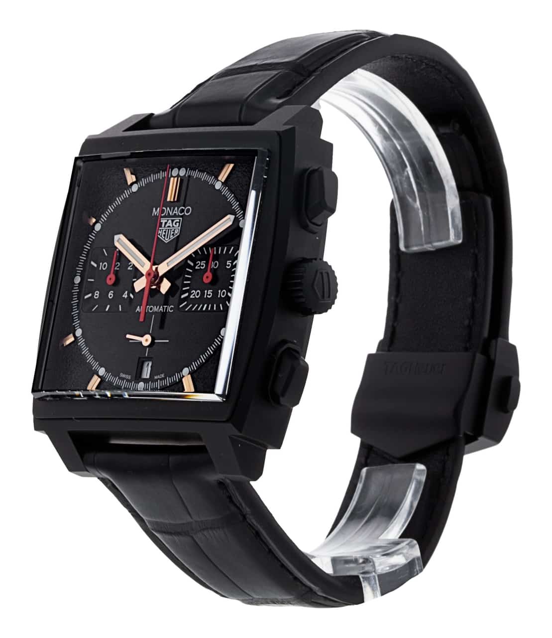  Shop Authentic Tag Heuer Monaco Automatic Chronograph Black Dial Black Leather Strap Watch for Men - CBL2180.FC6497 - Luxxuri