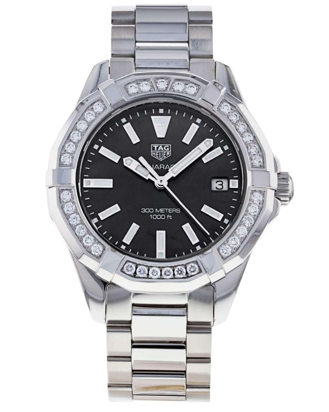  Shop Authentic Tag Heuer Aquaracer Quartz Diamonds Black Dial Silver Steel Strap Watch for Women - WAY131P.BA0748 - Luxxuri