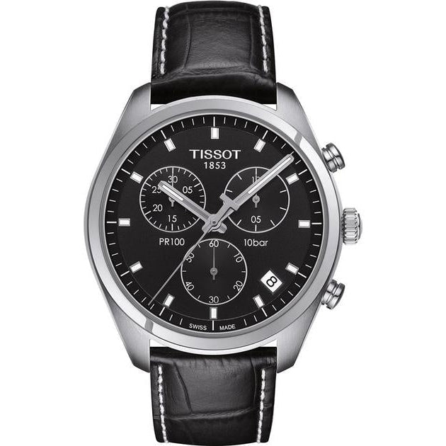  Shop Authentic Tissot PR 100 Chronograph Black Dial Black Leather Strap Watch For Men - T101.417.16.051.00 - Luxxuri