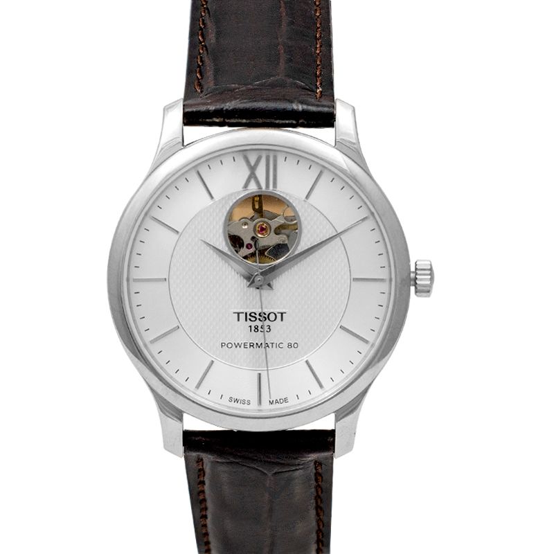  Shop Authentic Tissot T Classic Tradition Powermatic 80 Open Heart Silver Dial Brown Leather Strap Watch for Men - T063.907.16.038.00 - Luxxuri
