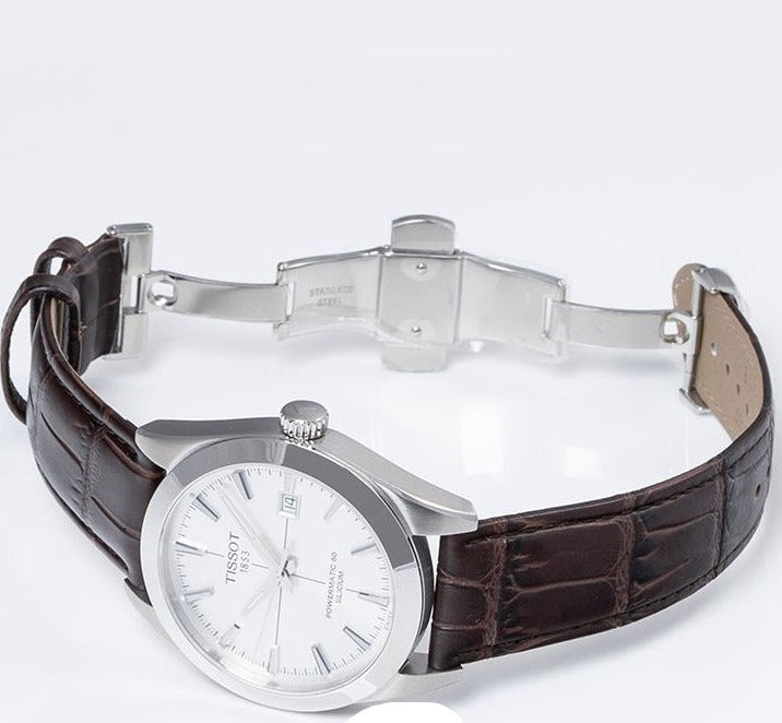  Shop Authentic Tissot Gentleman Powermatic 80 Silicium Silver Dial Brown Leather Strap Watch For Men - T127.407.16.031.01 - Luxxuri