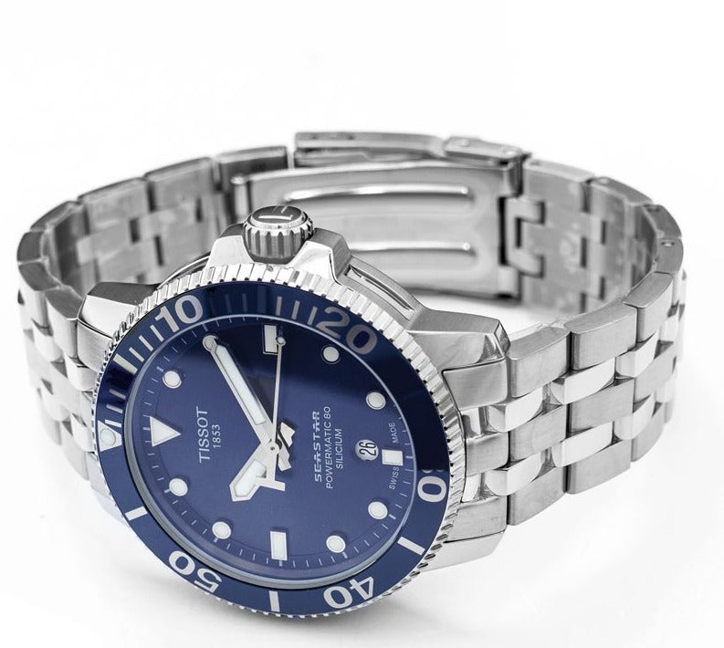  Shop Authentic Tissot T Sport Seastar 1000 Powermatic Silicium Blue Dial Silver Steel Strap Watch For Men - T120.407.11.041.01 - Luxxuri