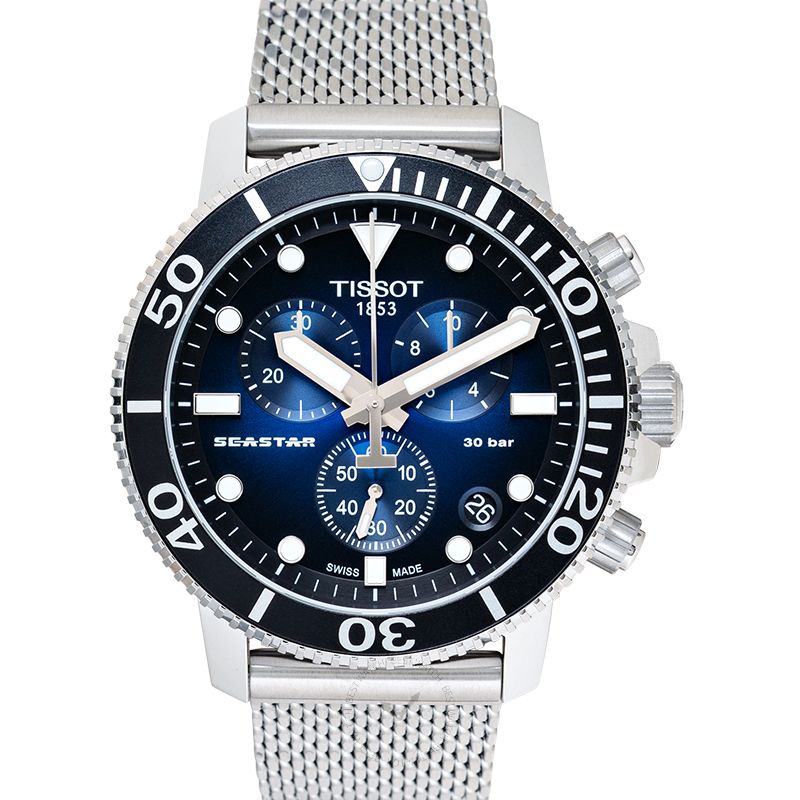  Shop Authentic Tissot Seastar 1000 Chronograph Blue Dial Silver Mesh Bracelet Watch For Men - T120.417.11.041.02 - Luxxuri