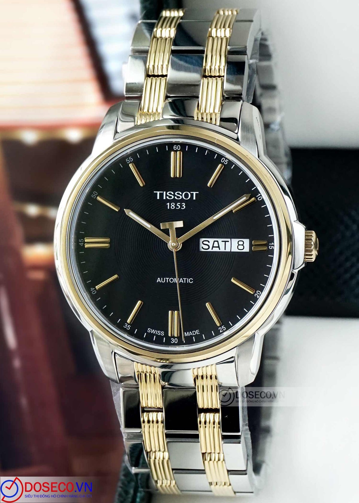  Shop Authentic Tissot Automatics III Day Date Black Dial Two Tone Steel Strap Watch For Men - T065.430.22.051.00 - Luxxuri