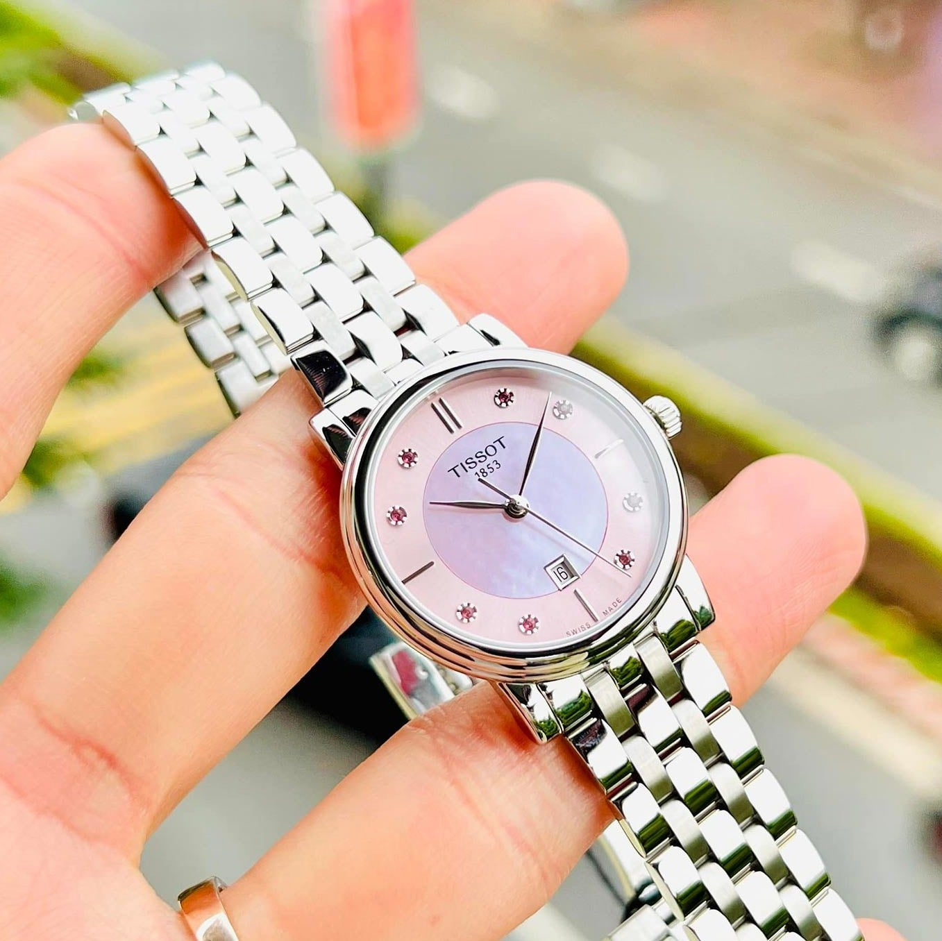  Shop Authentic Tissot T Classic Carson Premium Lady Mother of Pearl Pink Dial Silver Steel Strap Watch For Women - T122.210.11.159.00 - Luxxuri