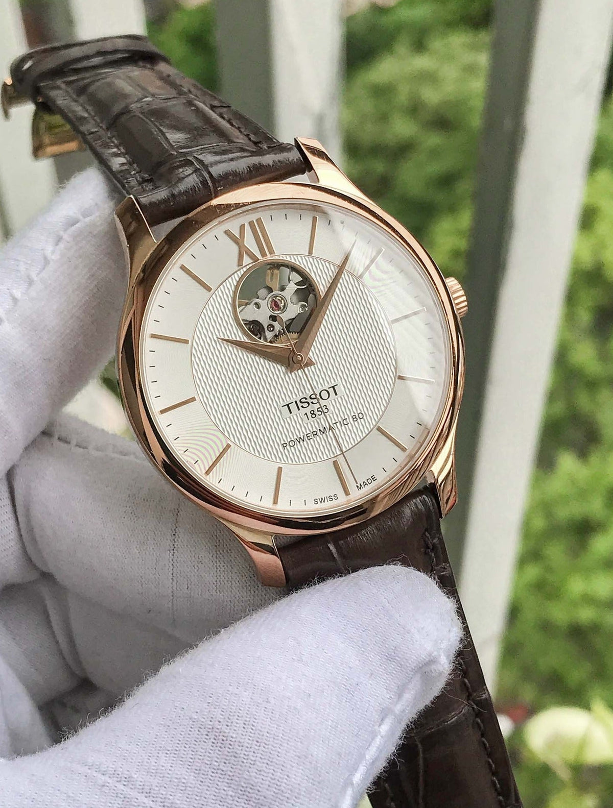  Shop Authentic Tissot Tradition Powermatic 80 Open Heart Silver Dial Brown Leather Strap Watch For Men - T063.907.36.038.00 - Luxxuri