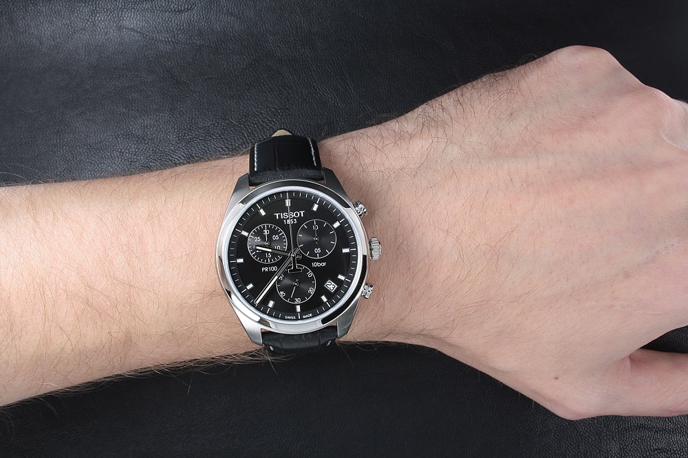  Shop Authentic Tissot PR 100 Chronograph Black Dial Black Leather Strap Watch For Men - T101.417.16.051.00 - Luxxuri
