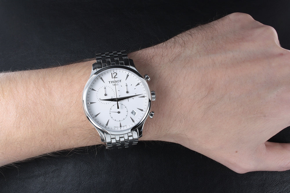  Shop Authentic Tissot T Classic Tradition Chronograph White Dial Silver Steel Strap Watch For Men - T063.617.11.037.00 - Luxxuri