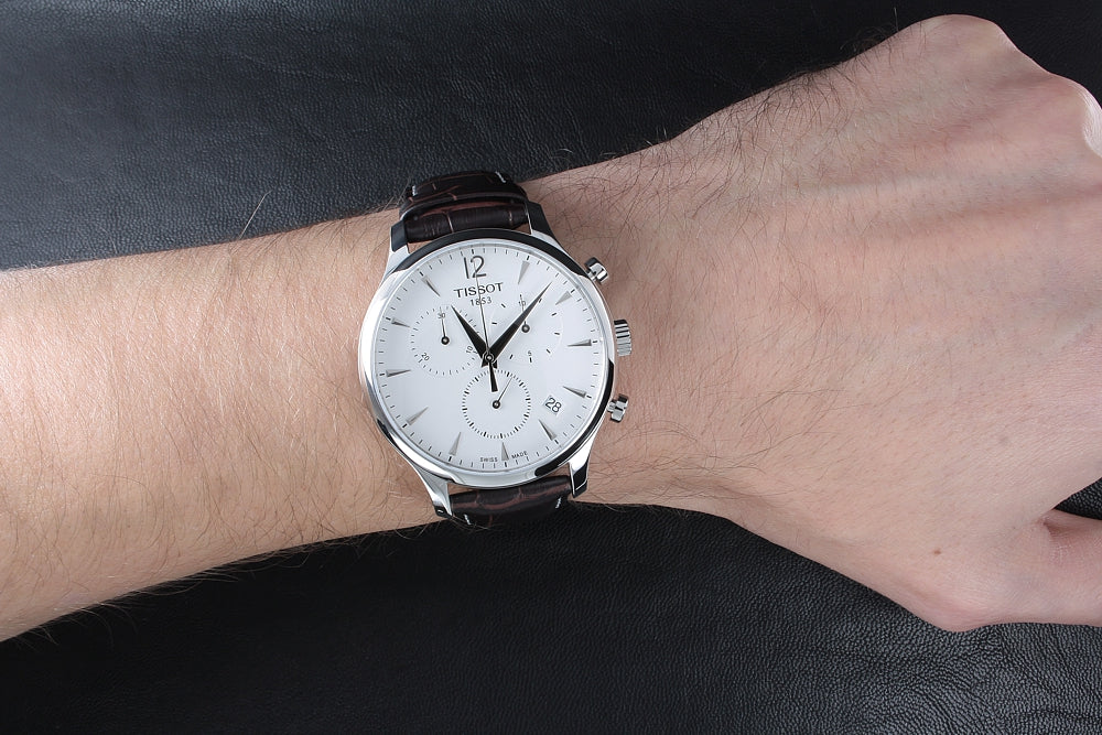  Shop Authentic Tissot T Classic Tradition Chronograph White Dial Brown Leather Strap Watch For Men - T063.617.16.037.00 - Luxxuri