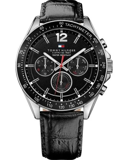 Shop Authentic Tommy Hilfiger Luke Quartz Black Dial Black Leather Strap Watch for Men - 1791117 - Luxxuri