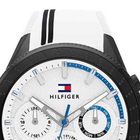  Shop Authentic Tommy Hilfiger Aiden Chronograph White Dial White Rubber Strap Watch For Men - 1791862 - Luxxuri