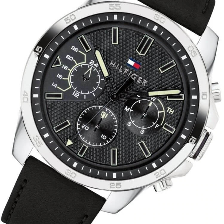  Shop Authentic Tommy Hilfiger Decker Black Dial Black Leather Strap Watch for Men - 1791563 - Luxxuri
