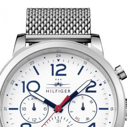  Shop Authentic Tommy Hilfiger Jake Quartz White Dial Silver Mesh Bracelet Watch for Men - 1791233 - Luxxuri