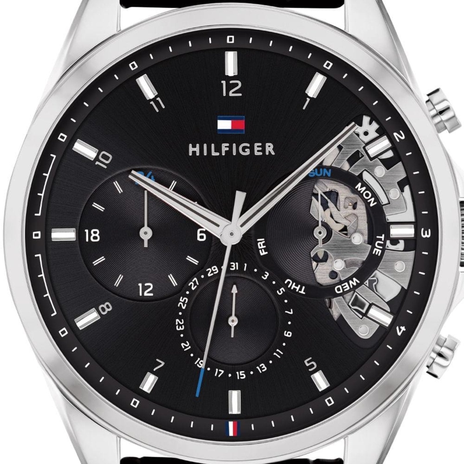  Shop Authentic Tommy Hilfiger Baker Chronograph Black Dial Black Leather Strap Watch For Men - 1710449 - Luxxuri