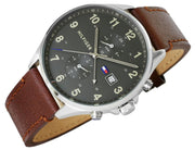  Shop Authentic Tommy Hilfiger West Chronograph Grey Dial Brown Leather Strap Watch For Men - 1791710 - Luxxuri