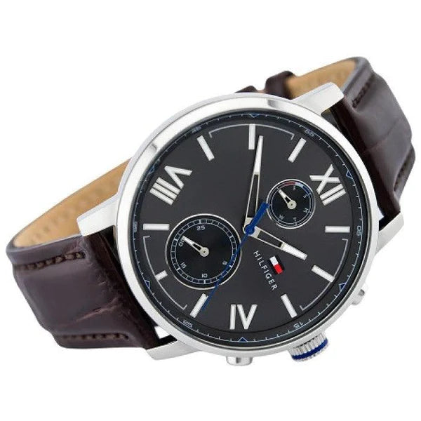  Shop Authentic Tommy Hilfiger Aiden Quartz Black Dial Brown Leather Strap Watch for Men - 1791309 - Luxxuri