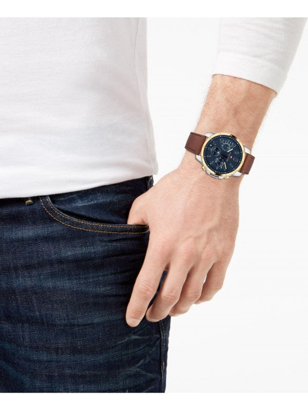  Shop Authentic Tommy Hilfiger Decker Blue Dial Brown Leather Strap Watch for Men - 1791561 - Luxxuri