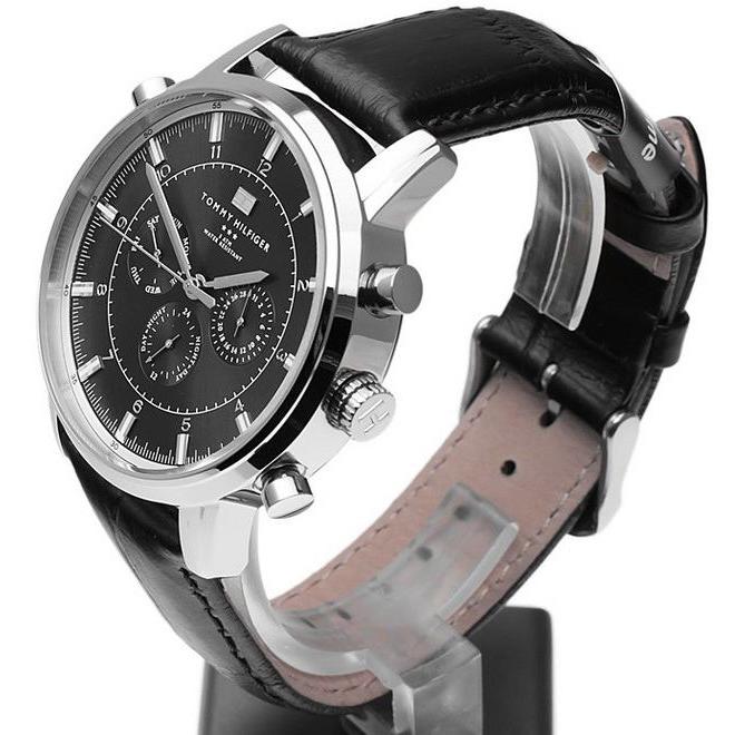  Shop Authentic Tommy Hilfiger Harrison Chronograph Black Dial Black Leather Strap Watch for Men - 1790875 - Luxxuri