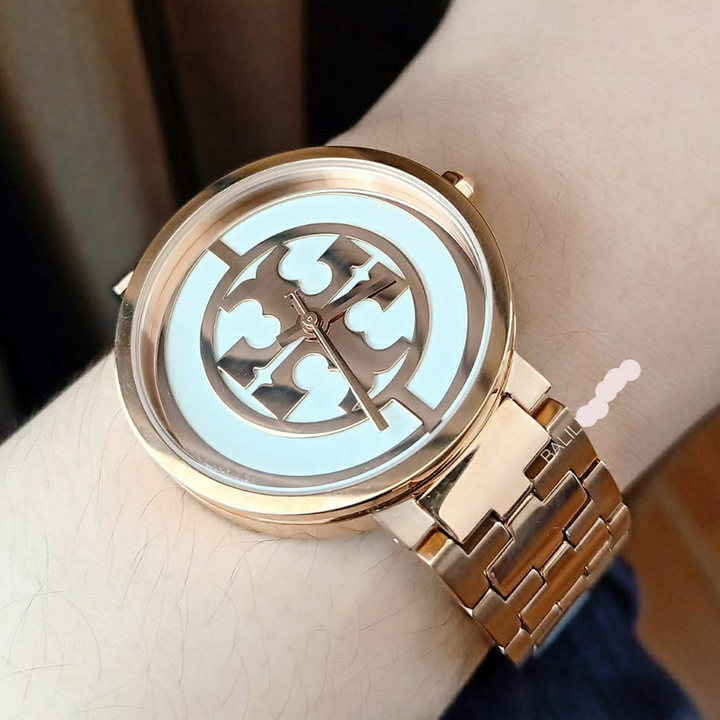 Tory Burch Reva Rose Gold Dial Rose Gold Steel Strap Watch for Women - TBW4028