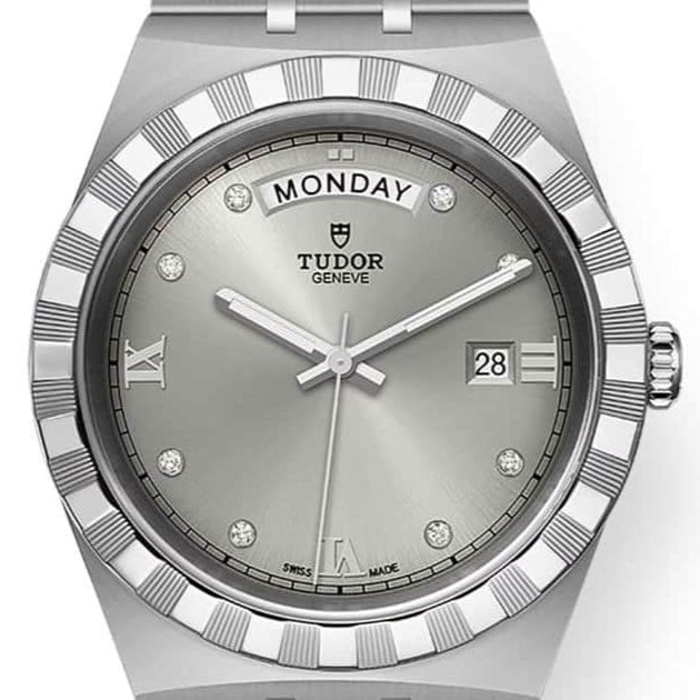  Shop Authentic Tudor Royal Day Date Diamonds Automatic Silver Dial Silver Steel Strap Watch for Men - M28600-0002 - Luxxuri